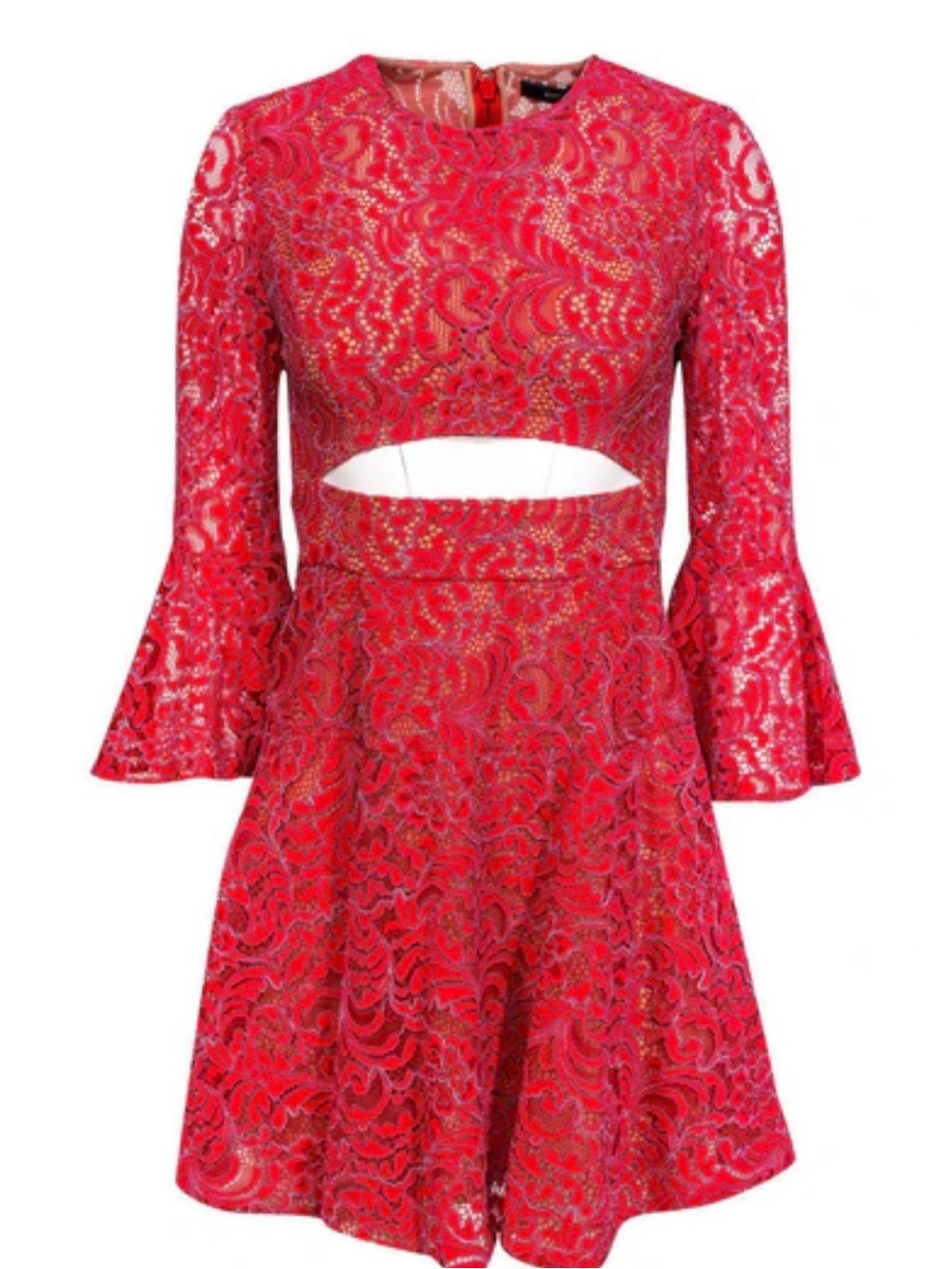 BCBGMaxAzria Hot Pink Lace Cutout Fit-and-Flare Mini Dress
